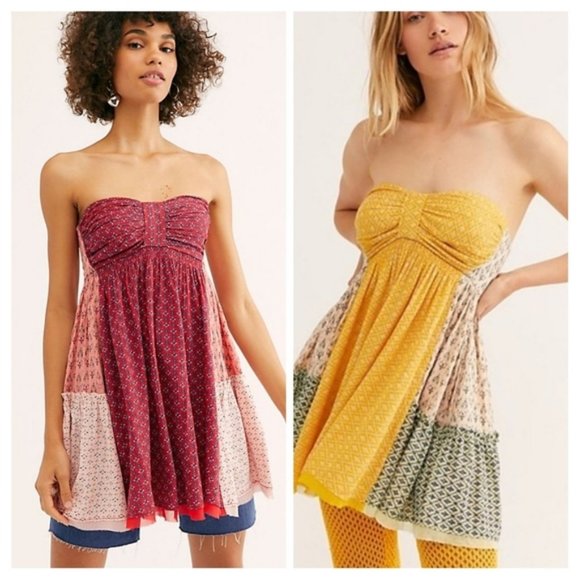 Free People Tops - 1 LEFT! Free People So Smocking Cute Across The Sea Strapless Patchwork Tunic